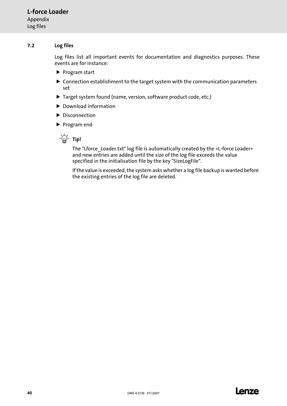 2 log files | Lenze Loader L-force Loader User Manual | Page 40 / 45