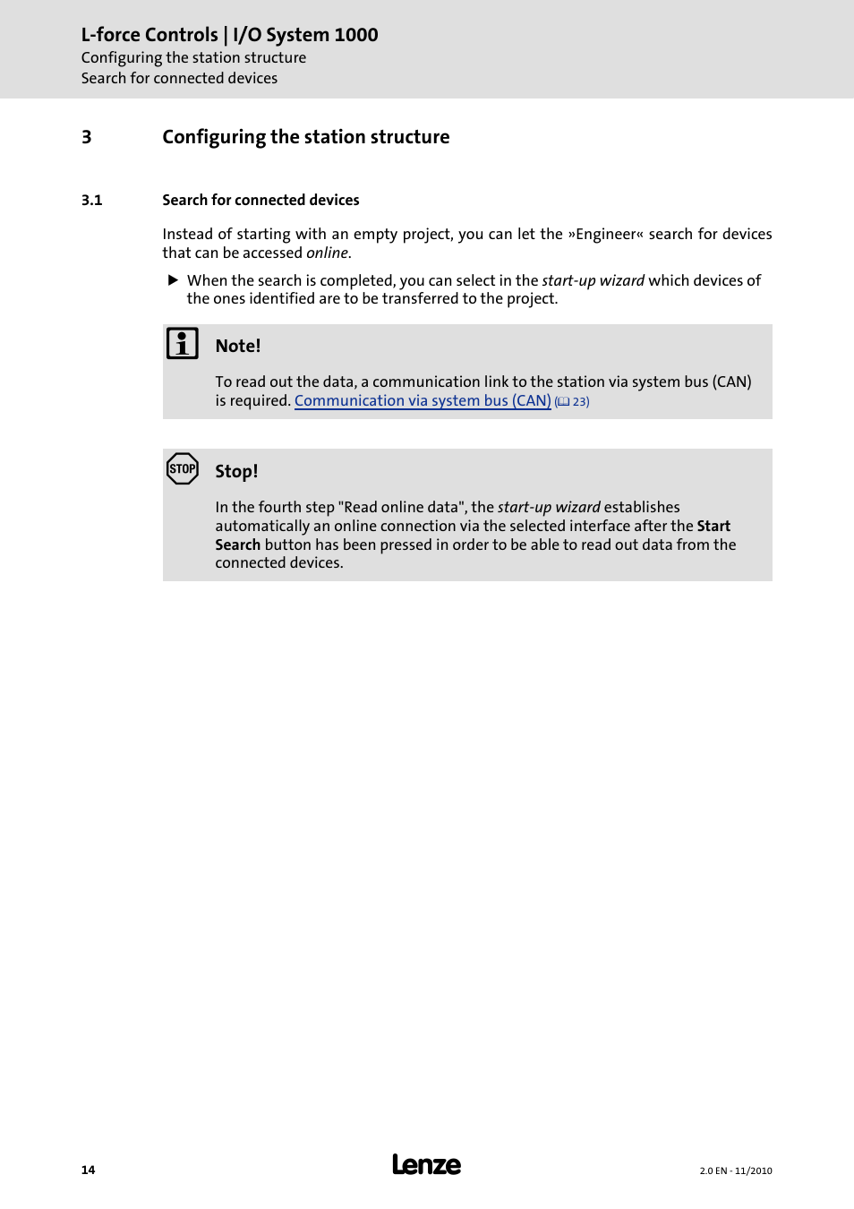 3 configuring the station structure, 1 search for connected devices, Configuring the station structure | Lenze L-force I/O System 1000 User Manual | Page 14 / 99