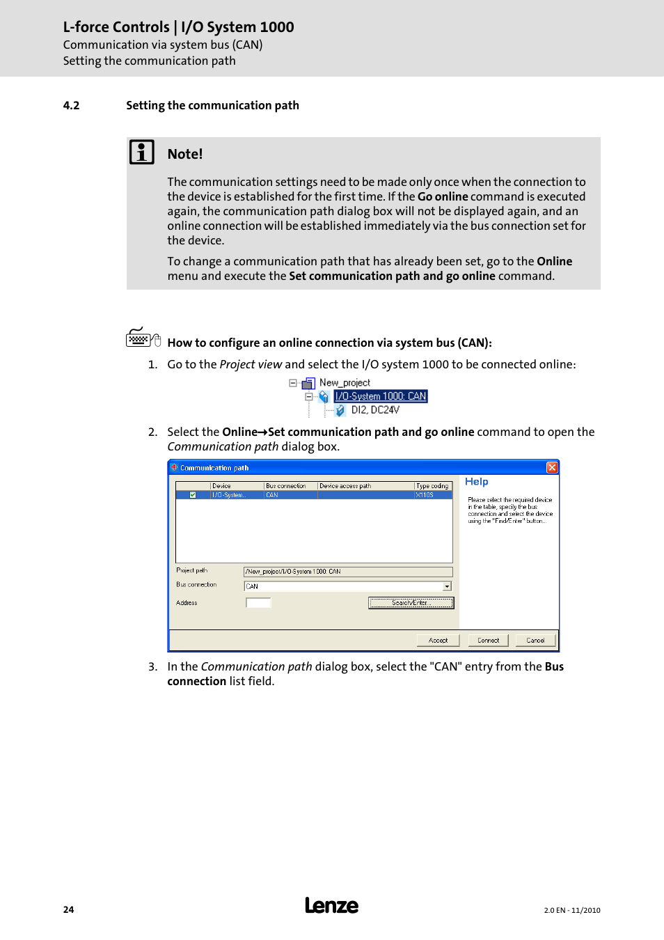 2 setting the communication path | Lenze L-force I/O System 1000 User Manual | Page 24 / 99