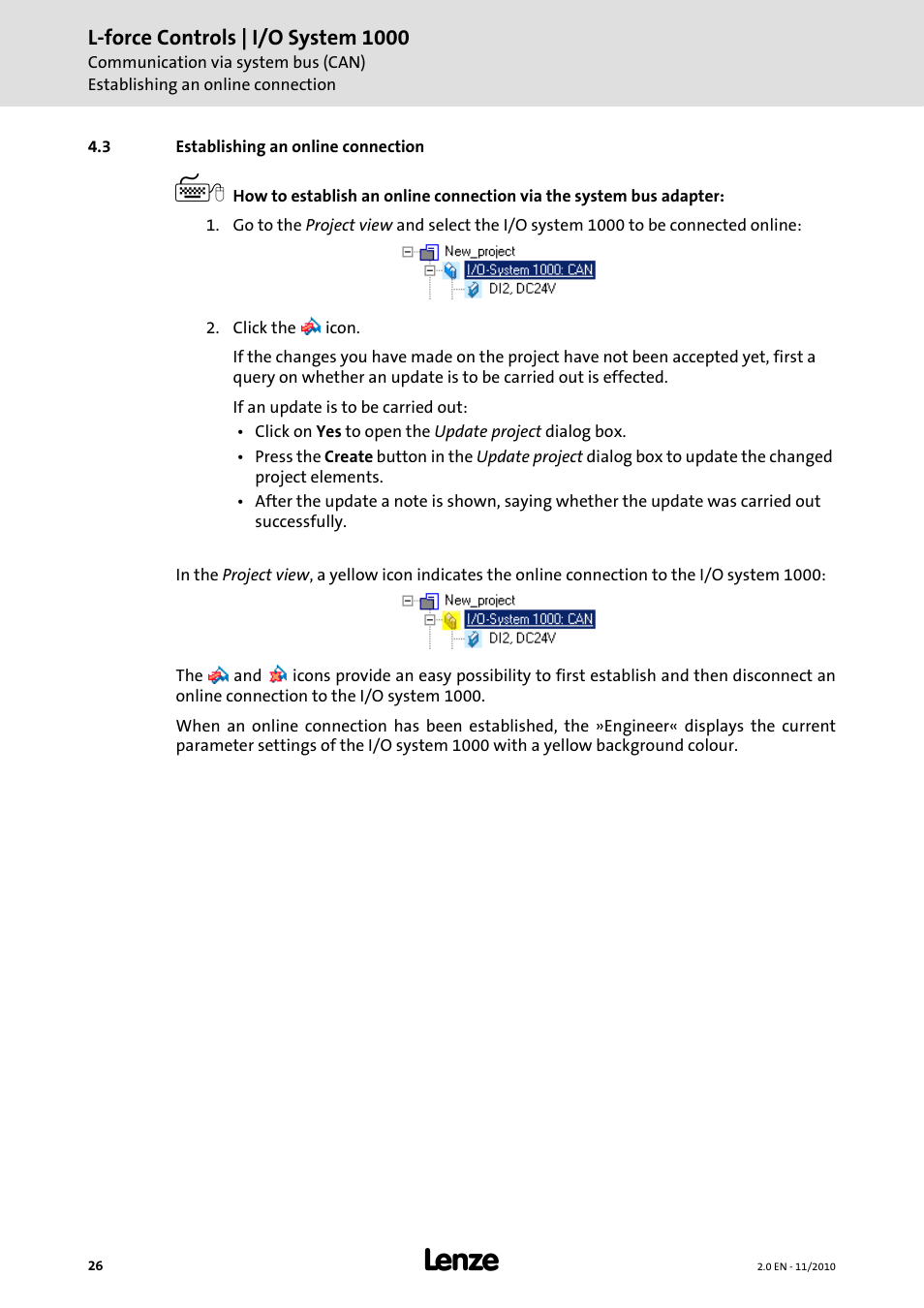 3 establishing an online connection | Lenze L-force I/O System 1000 User Manual | Page 26 / 99