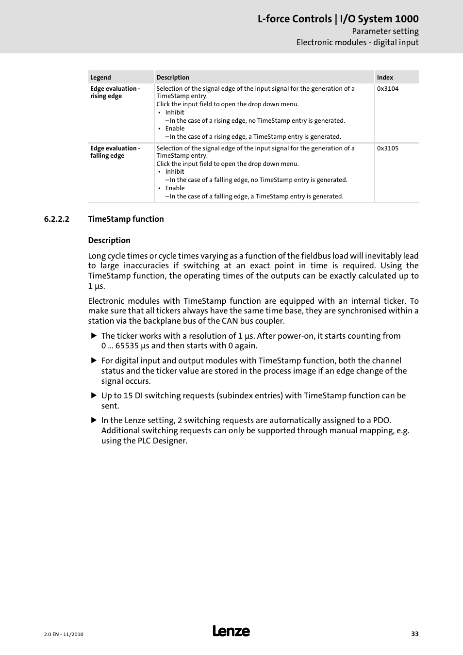 2 timestamp function, L-force controls | i/o system 1000 | Lenze L-force I/O System 1000 User Manual | Page 33 / 99