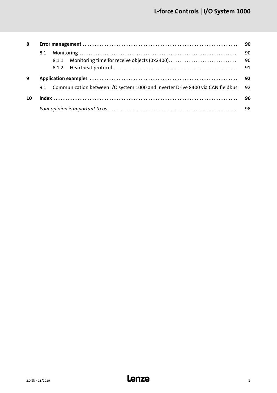 L-force controls | i/o system 1000 | Lenze L-force I/O System 1000 User Manual | Page 5 / 99