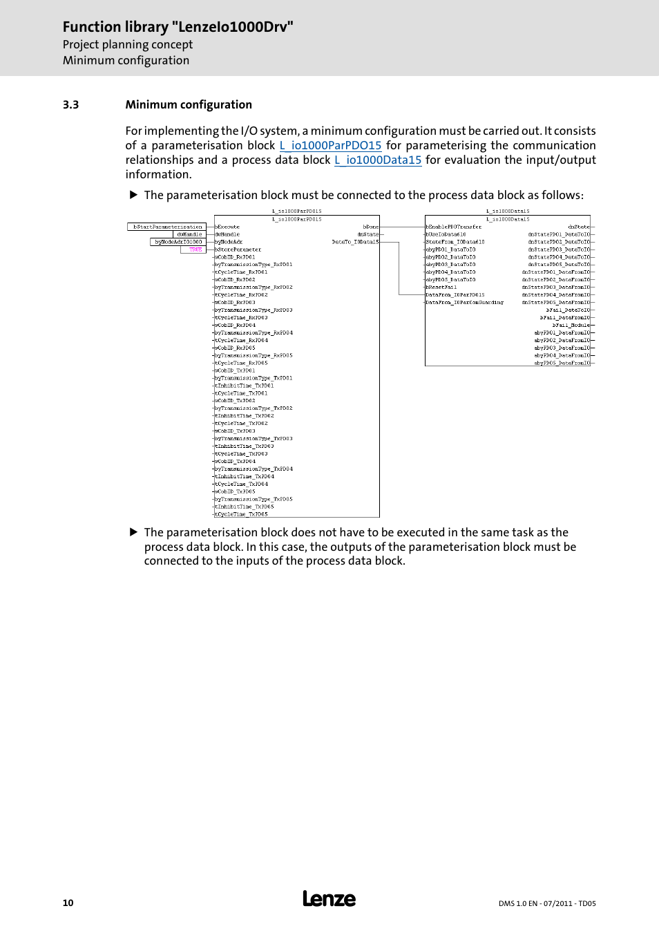 3 minimum configuration, Minimum configuration, Function library "lenzeio1000drv | Lenze Function library LenzeIO1000Drv User Manual | Page 10 / 64