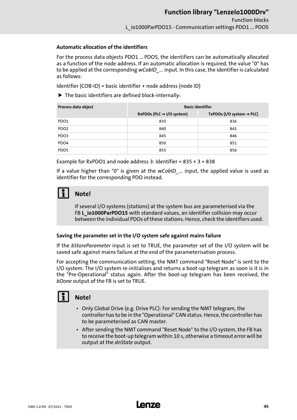 Function library "lenzeio1000drv | Lenze Function library LenzeIO1000Drv User Manual | Page 45 / 64