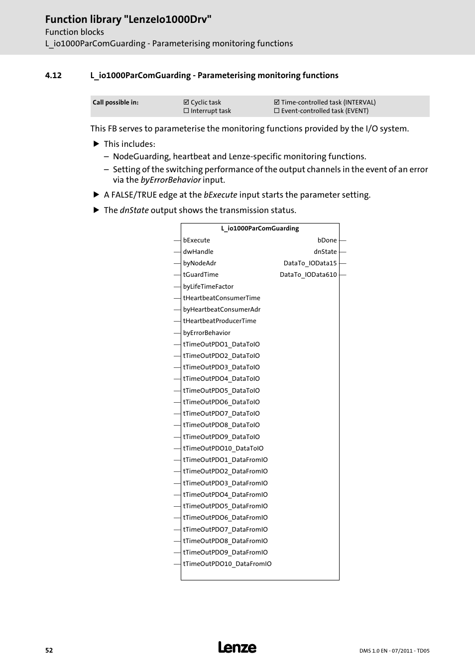 L_io1000parcomguarding, Function library "lenzeio1000drv | Lenze Function library LenzeIO1000Drv User Manual | Page 52 / 64