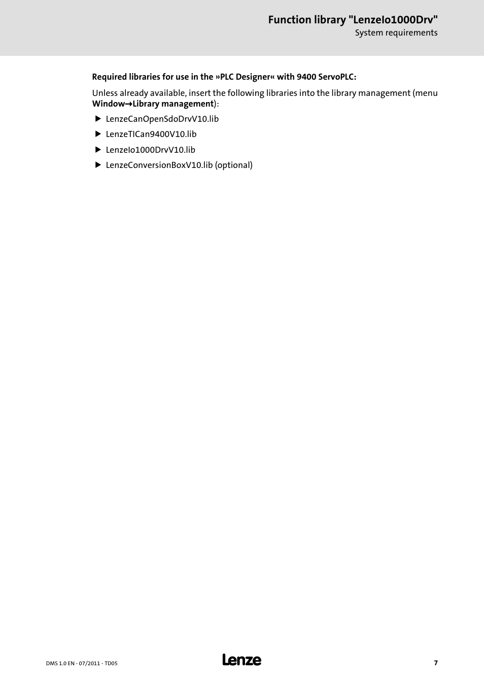 Lenze Function library LenzeIO1000Drv User Manual | Page 7 / 64