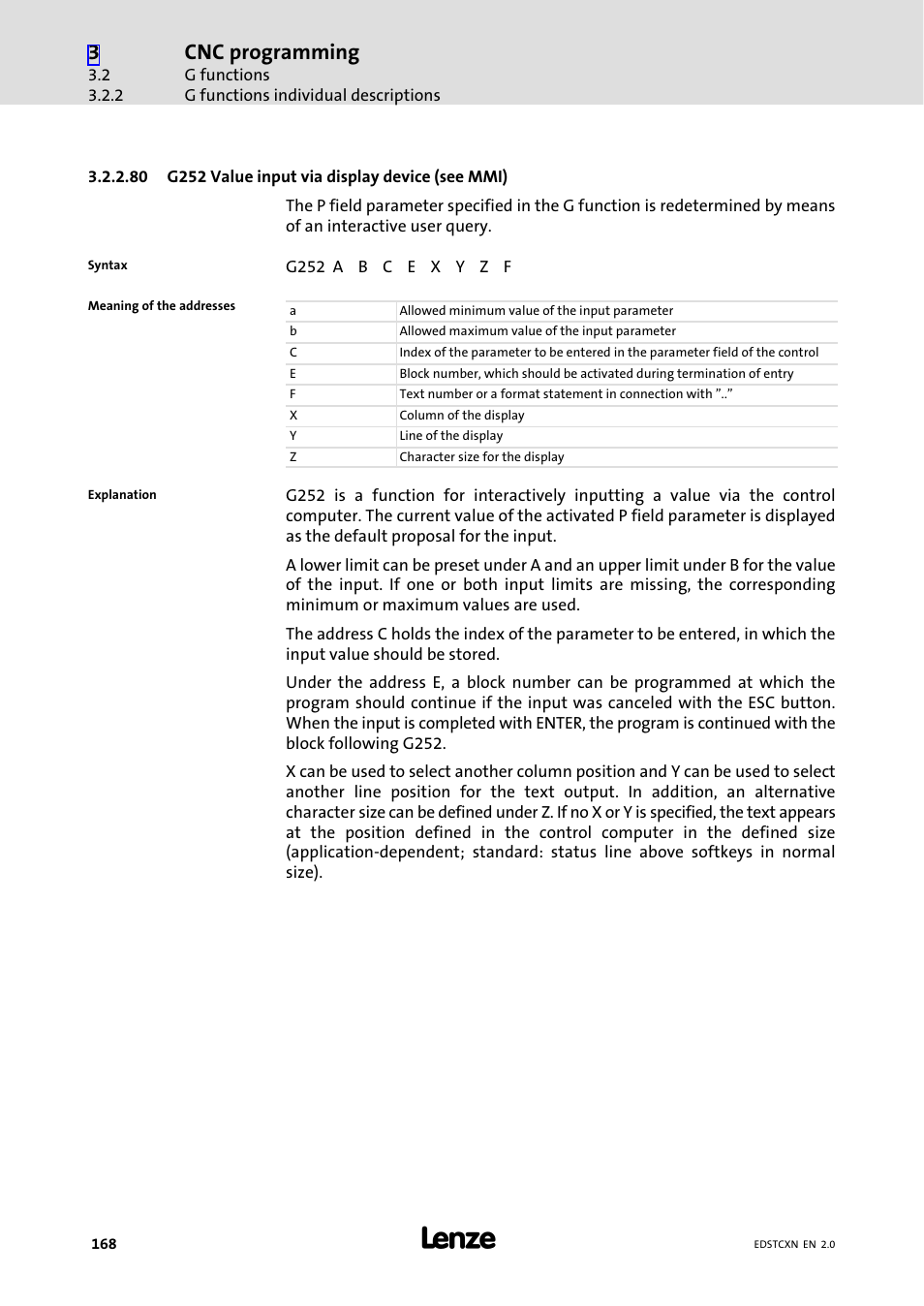 Cnc programming | Lenze ETC Motion Control User Manual | Page 168 / 428