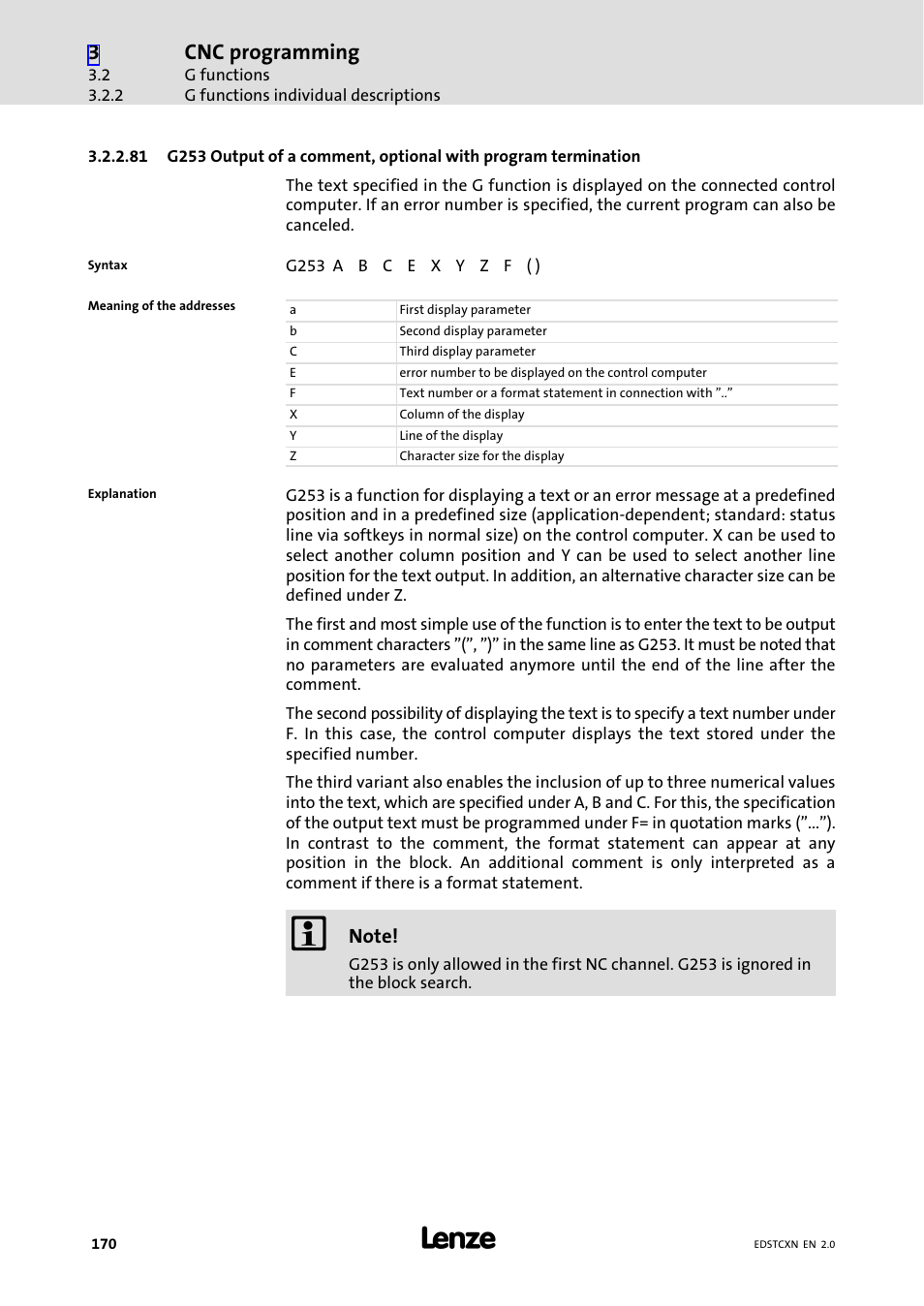 Cnc programming | Lenze ETC Motion Control User Manual | Page 170 / 428