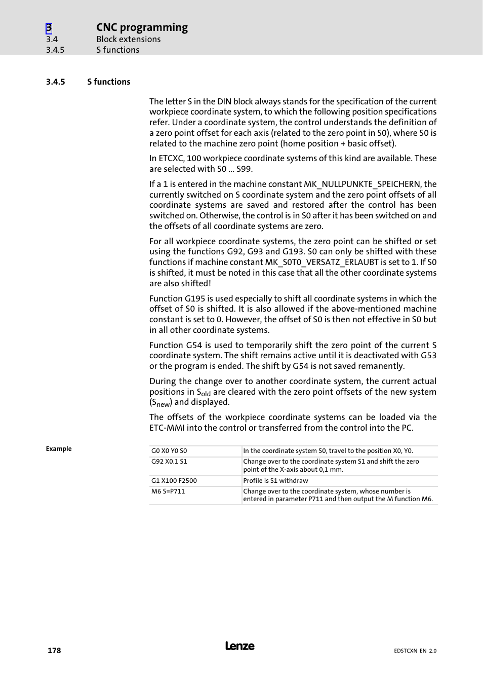 5 s functions, S functions, Cnc programming | Lenze ETC Motion Control User Manual | Page 178 / 428