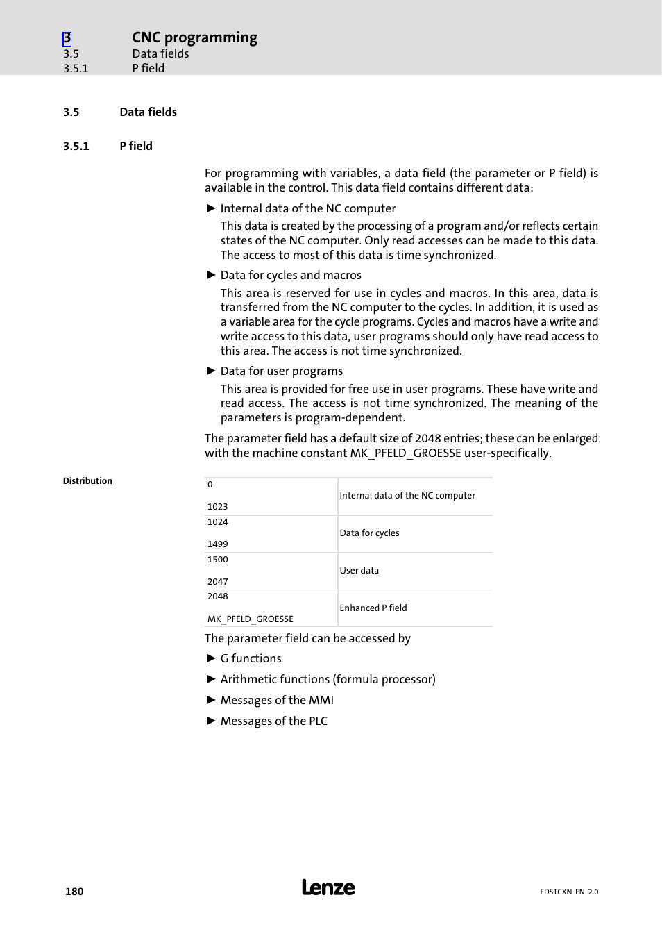 5 data fields, 1 p field, Data fields | P field, Cnc programming | Lenze ETC Motion Control User Manual | Page 180 / 428
