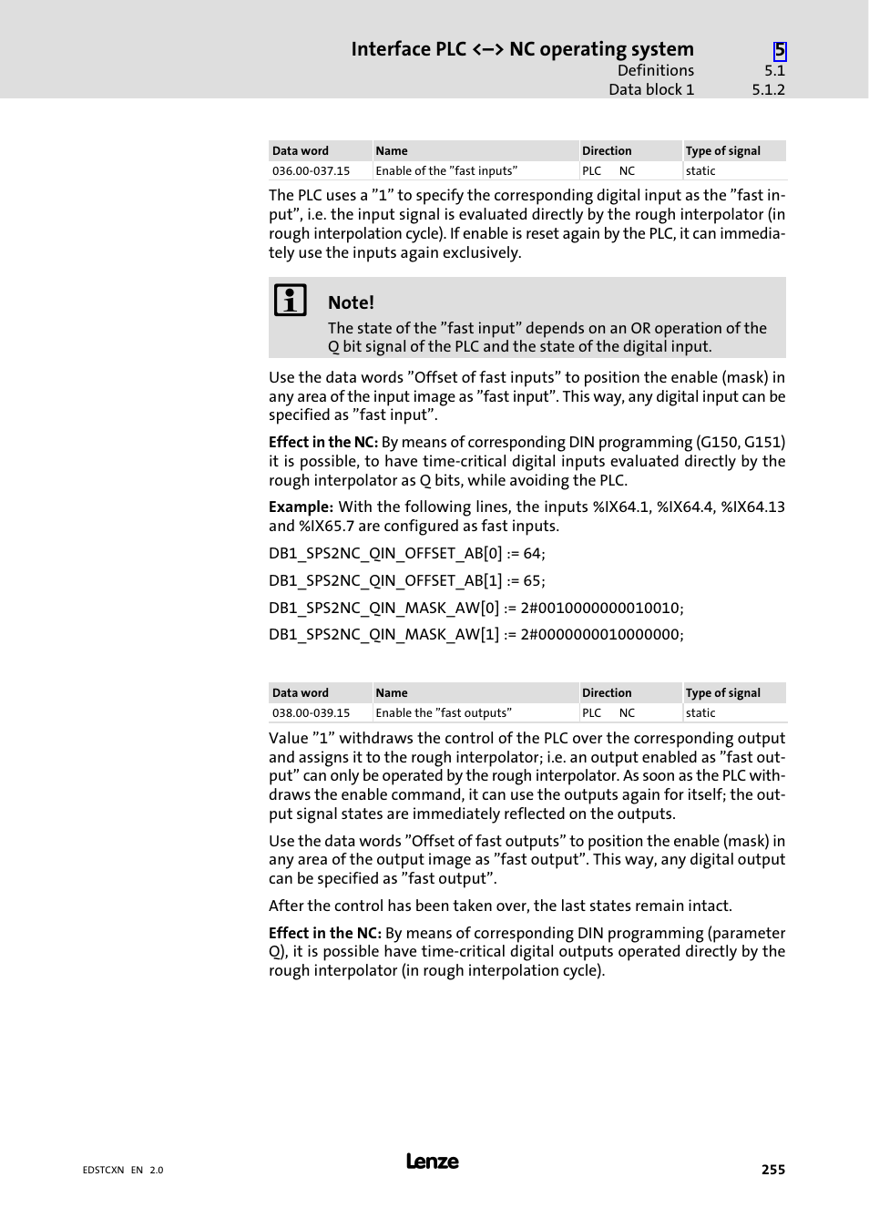 Interface plc <˘> nc operating system | Lenze ETC Motion Control User Manual | Page 255 / 428
