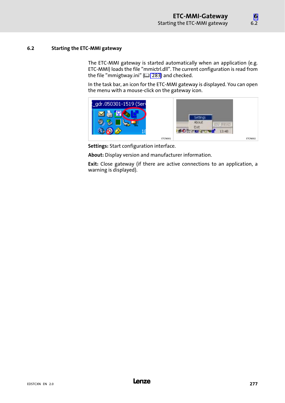 2 starting the etc-mmi gateway, Starting the etc−mmi gateway, Etc−mmi−gateway | Lenze ETC Motion Control User Manual | Page 277 / 428
