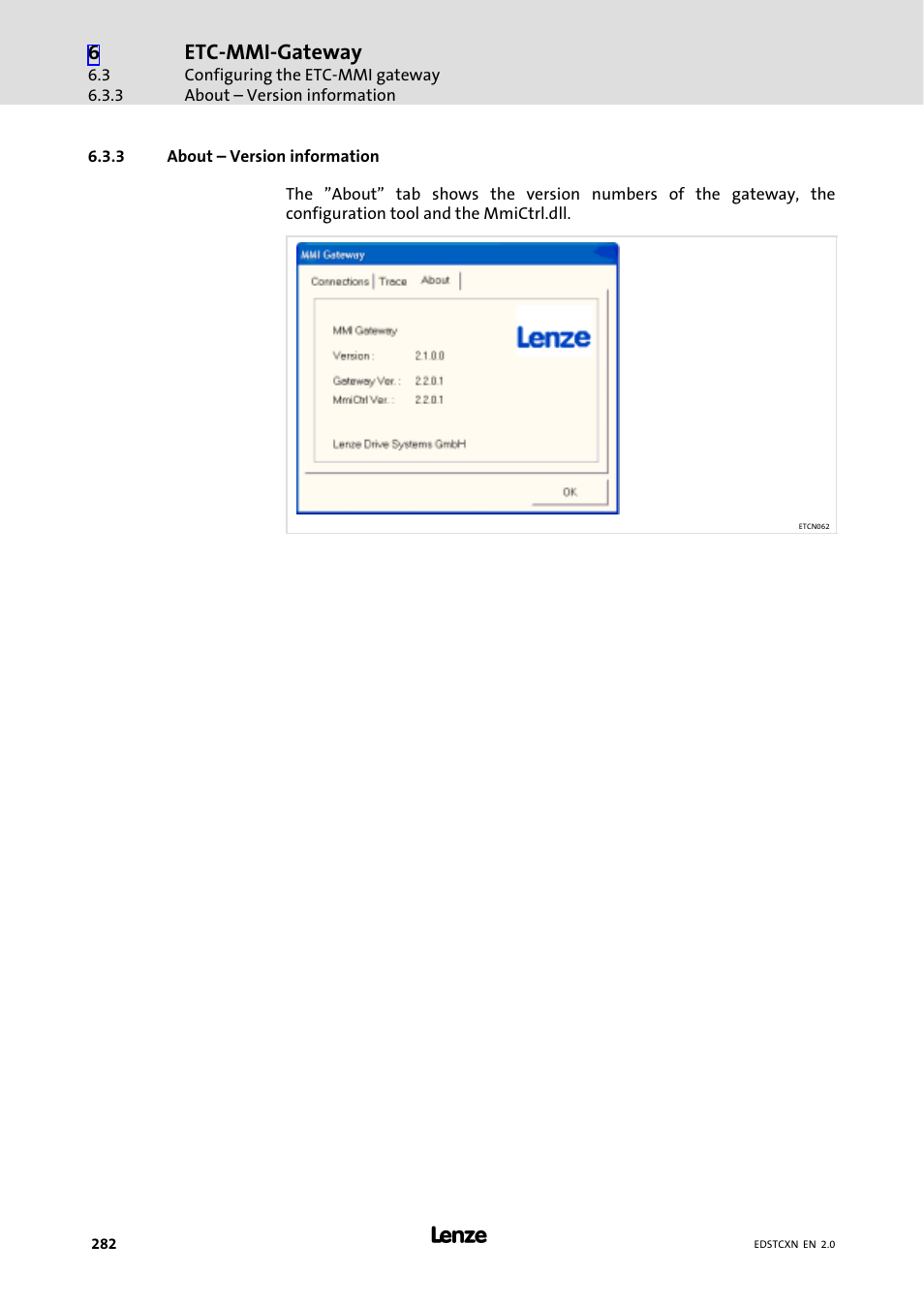 3 about - version information, About – version information | Lenze ETC Motion Control User Manual | Page 282 / 428