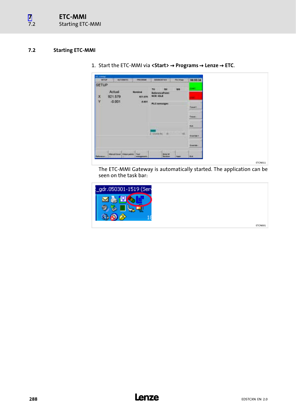 2 starting etc-mmi, Starting etc−mmi, Etc−mmi | Lenze ETC Motion Control User Manual | Page 288 / 428