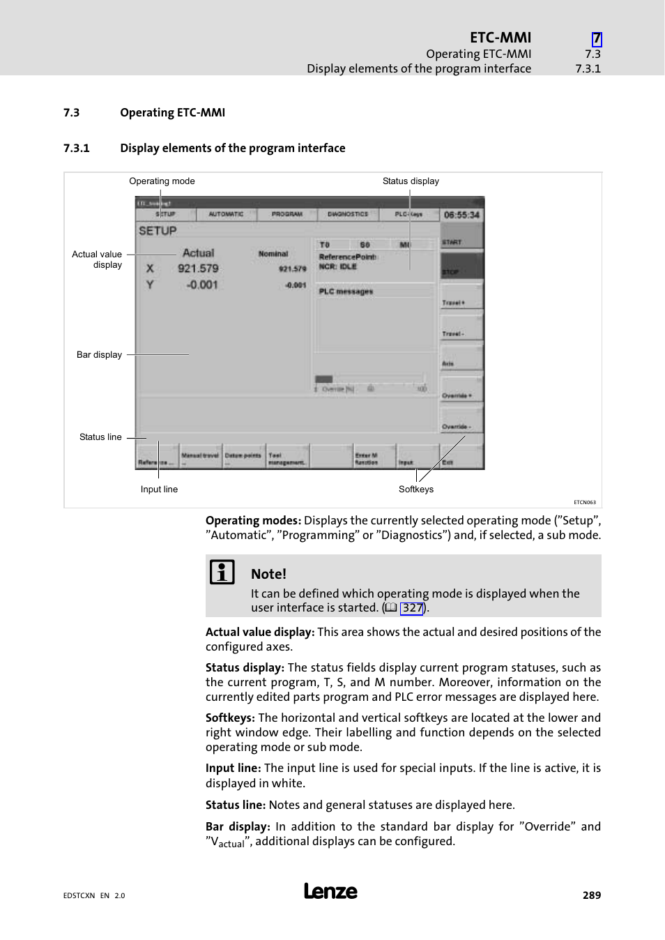 3 operating etc-mmi, 1 display elements of the program interface, Operating etc−mmi | Display elements of the program interface, Etc−mmi | Lenze ETC Motion Control User Manual | Page 289 / 428