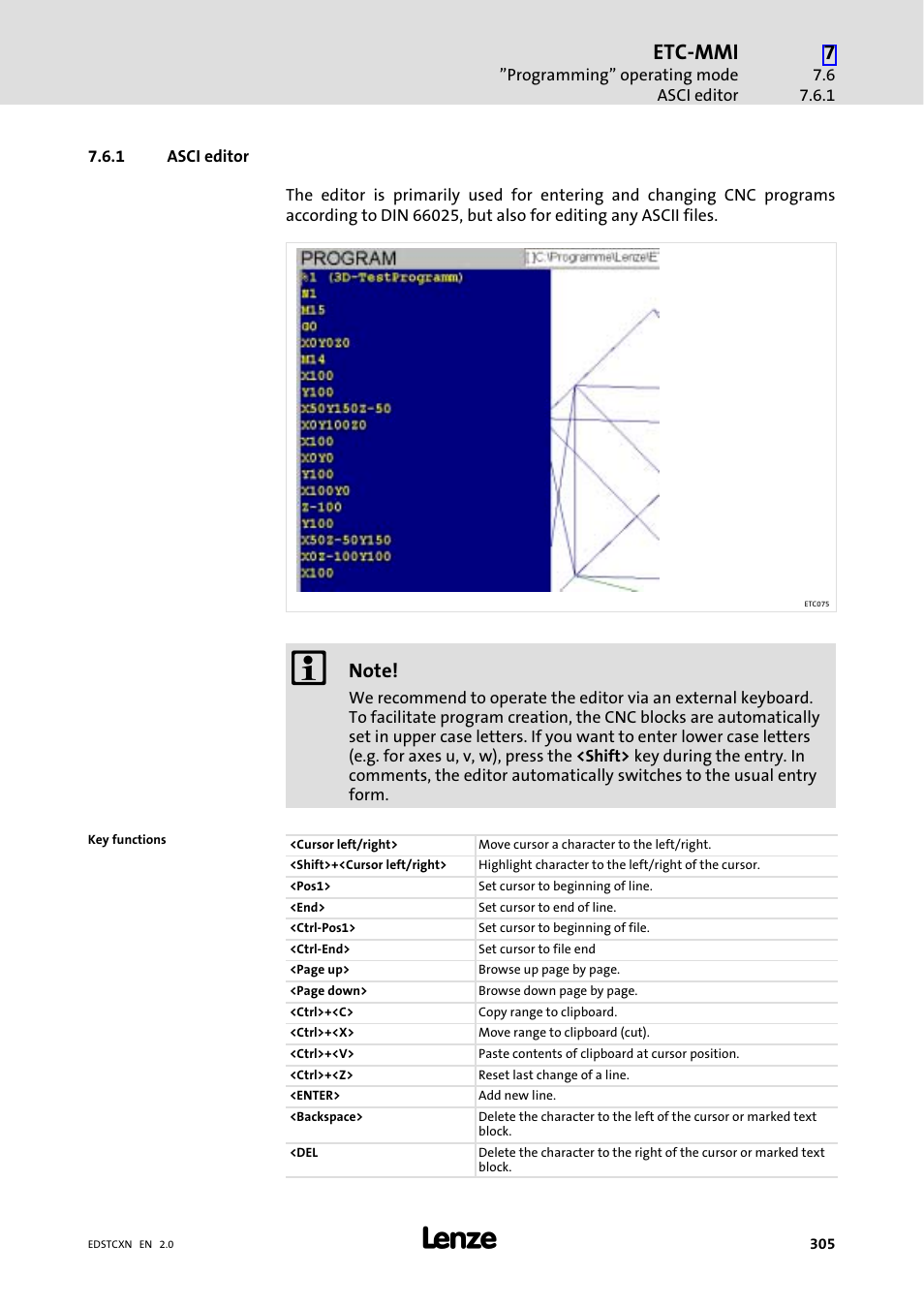 1 asci editor, Asci editor, Etc−mmi | Lenze ETC Motion Control User Manual | Page 305 / 428