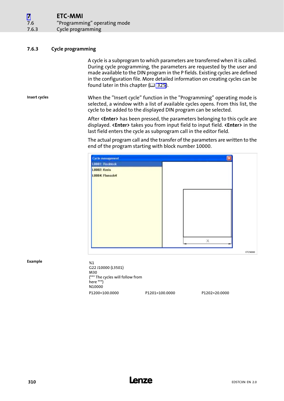 3 cycle programming, Cycle programming, Etc−mmi | Lenze ETC Motion Control User Manual | Page 310 / 428