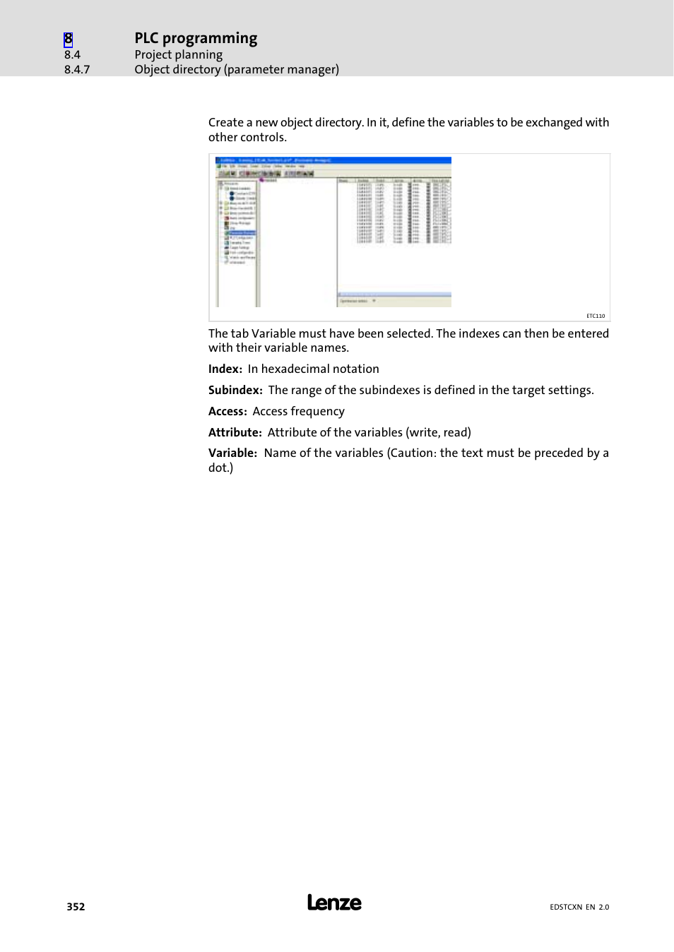 Plc programming | Lenze ETC Motion Control User Manual | Page 352 / 428