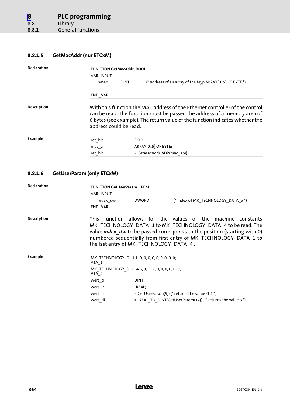 Plc programming | Lenze ETC Motion Control User Manual | Page 364 / 428