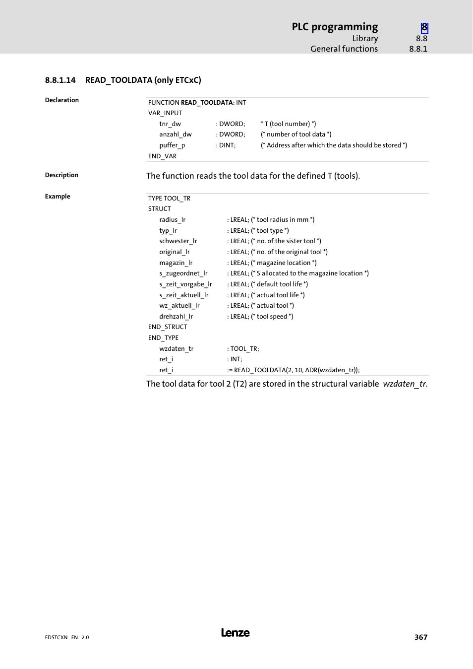 Plc programming | Lenze ETC Motion Control User Manual | Page 367 / 428