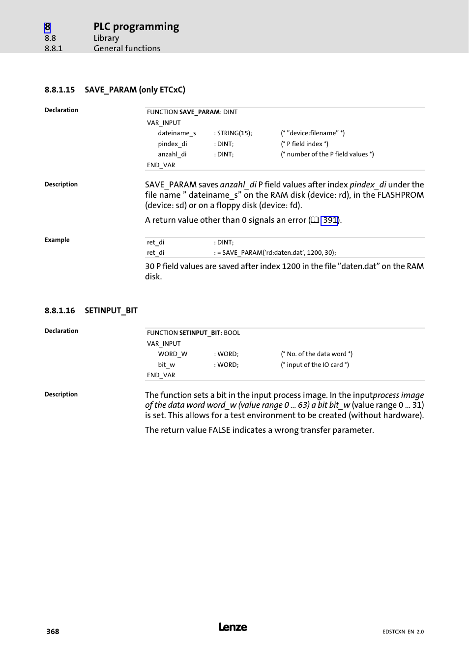 Plc programming | Lenze ETC Motion Control User Manual | Page 368 / 428