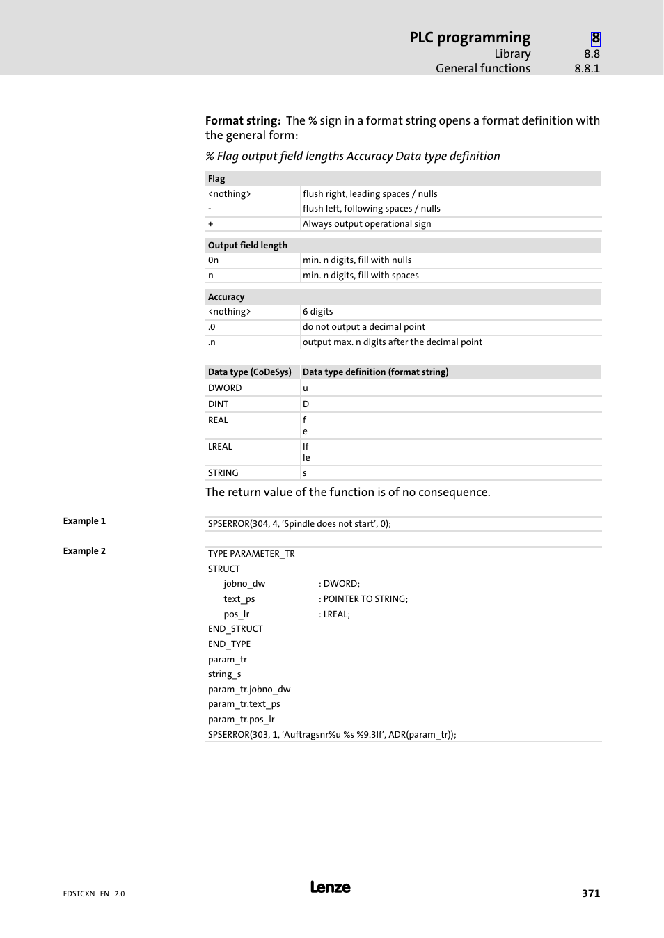 Plc programming | Lenze ETC Motion Control User Manual | Page 371 / 428