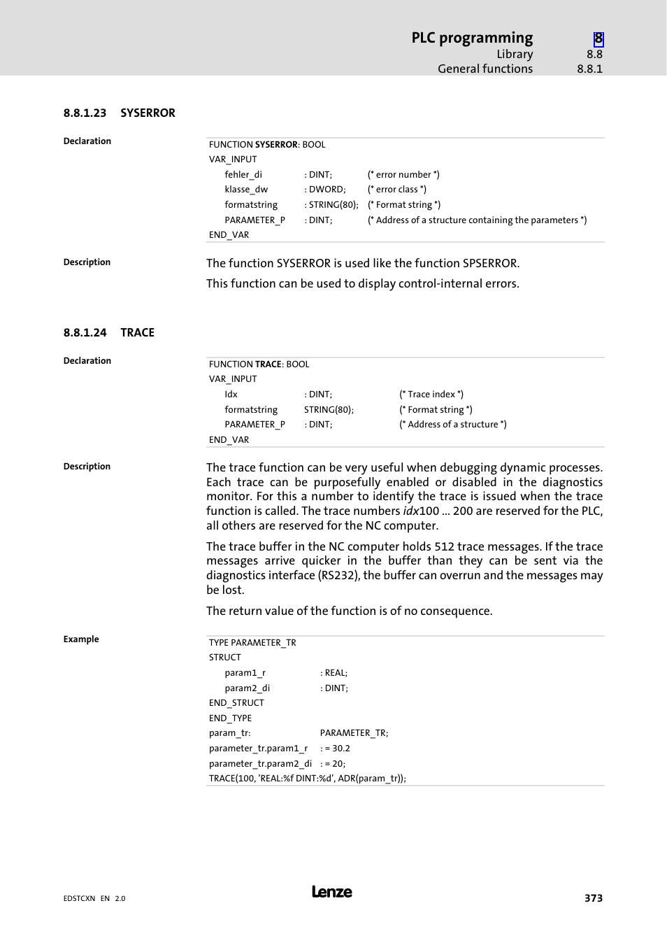 Plc programming | Lenze ETC Motion Control User Manual | Page 373 / 428