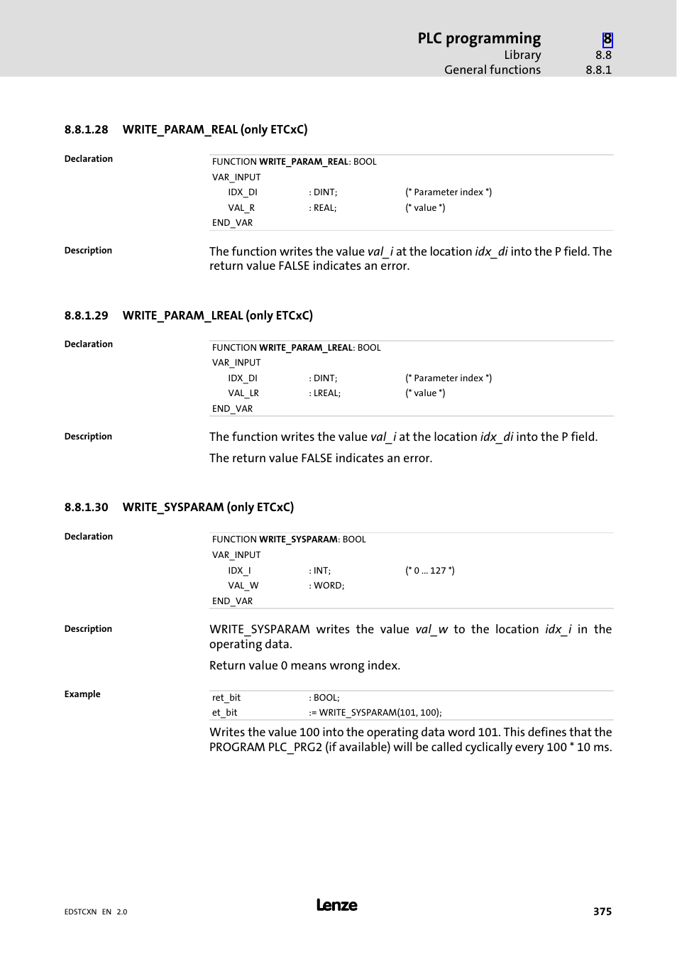 Plc programming | Lenze ETC Motion Control User Manual | Page 375 / 428