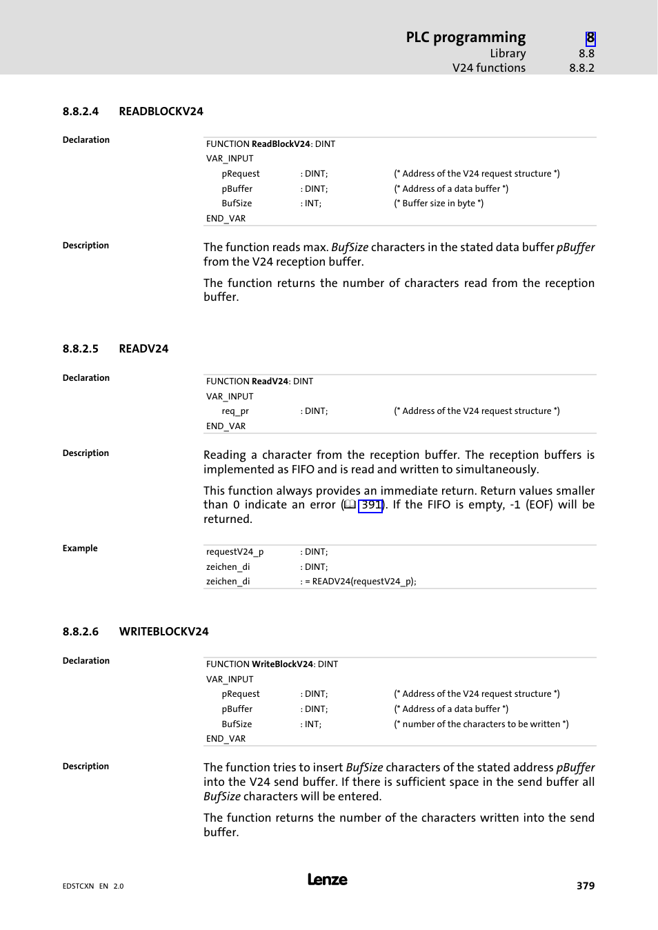 Plc programming | Lenze ETC Motion Control User Manual | Page 379 / 428