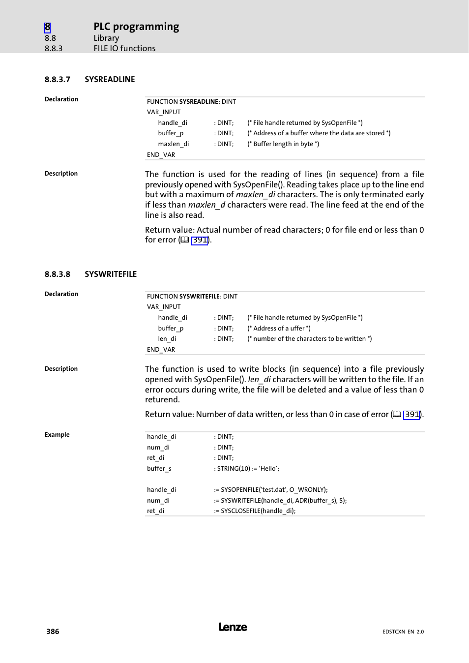 Plc programming | Lenze ETC Motion Control User Manual | Page 386 / 428