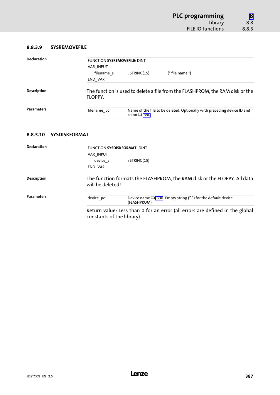 Plc programming | Lenze ETC Motion Control User Manual | Page 387 / 428