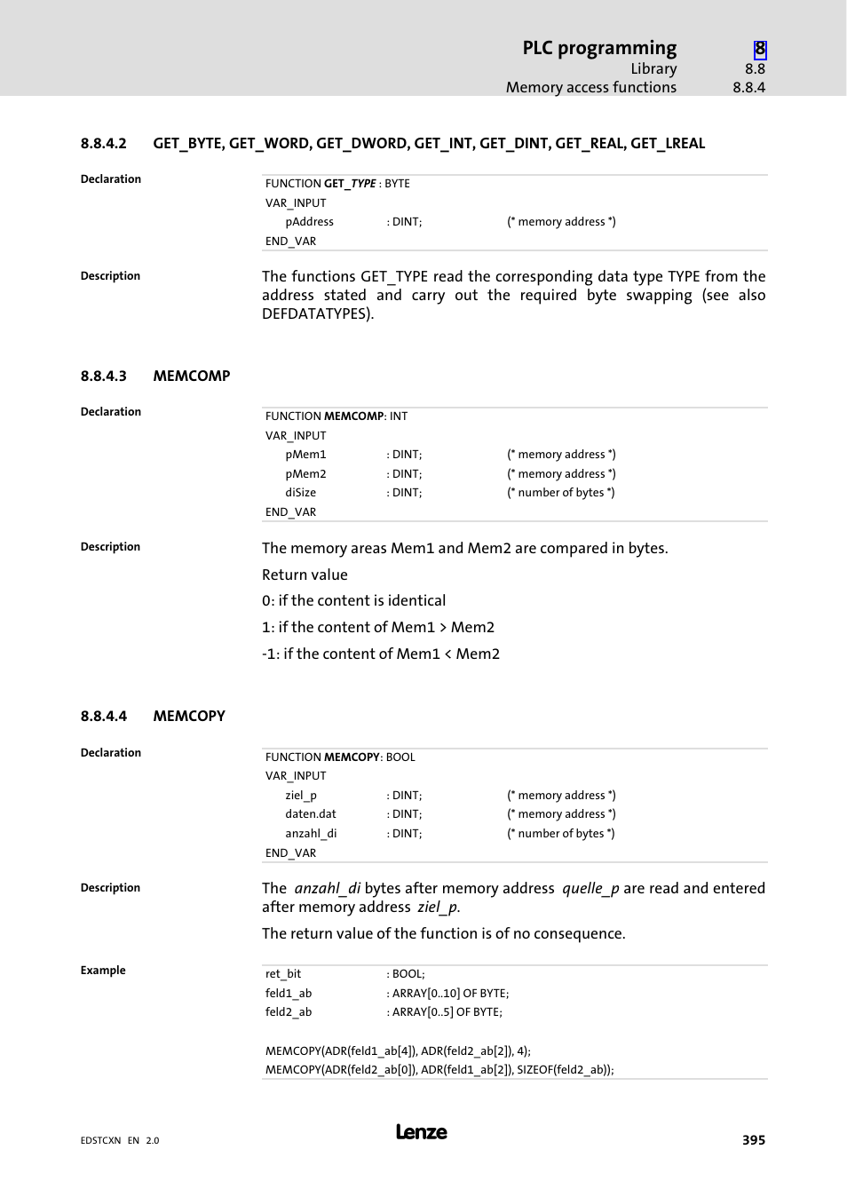 Plc programming | Lenze ETC Motion Control User Manual | Page 395 / 428