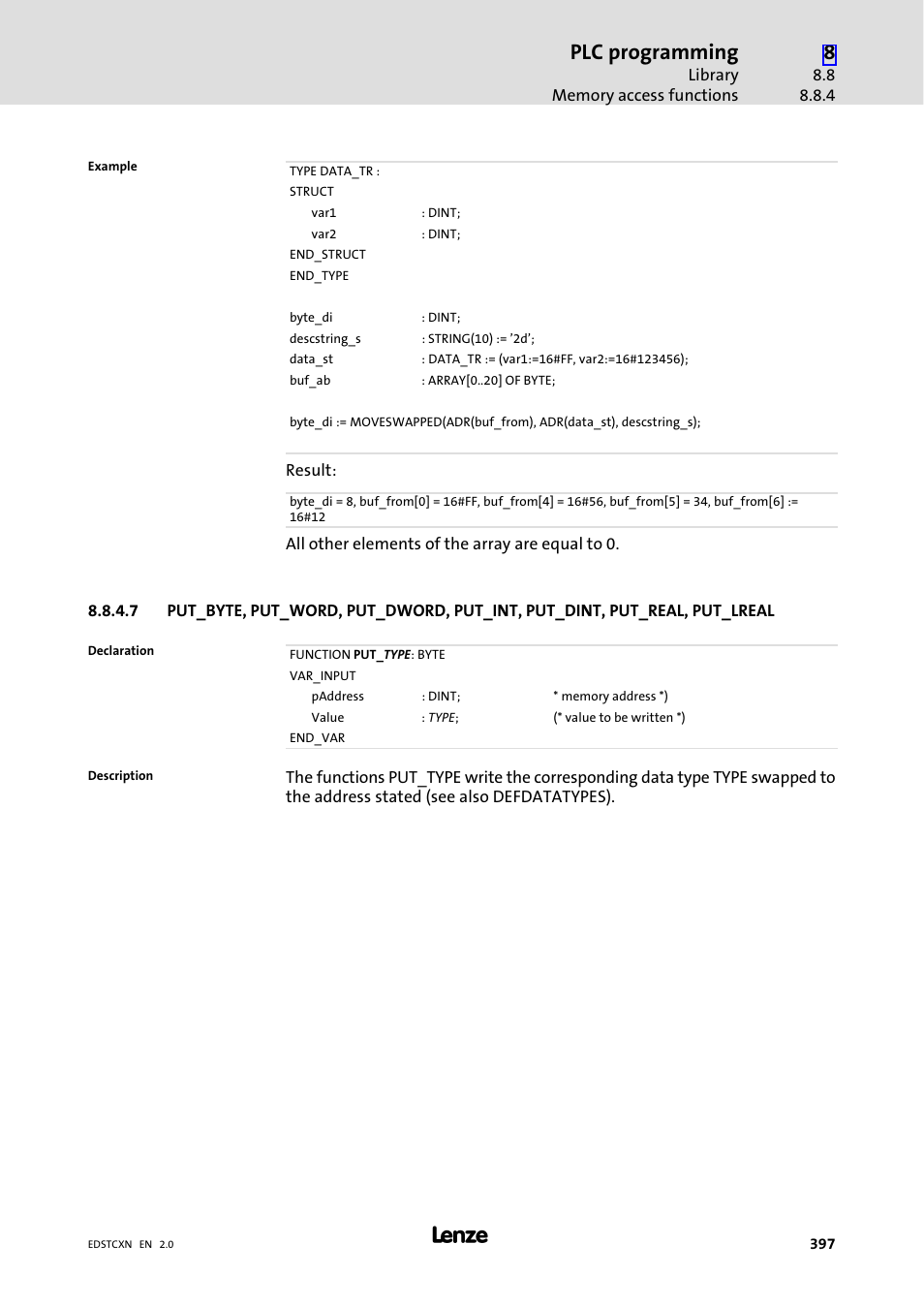 Plc programming | Lenze ETC Motion Control User Manual | Page 397 / 428