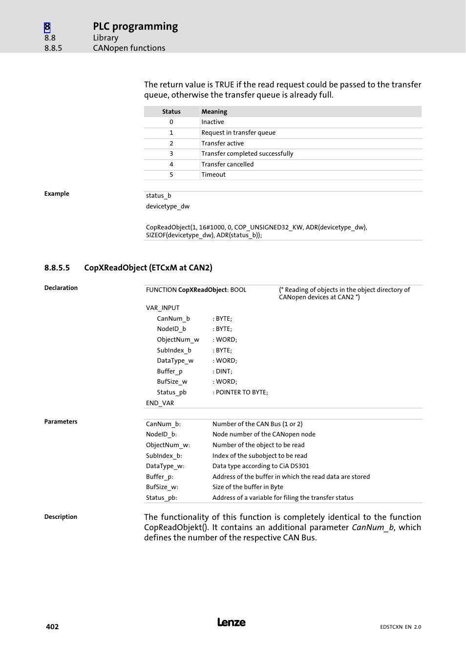 Plc programming | Lenze ETC Motion Control User Manual | Page 402 / 428