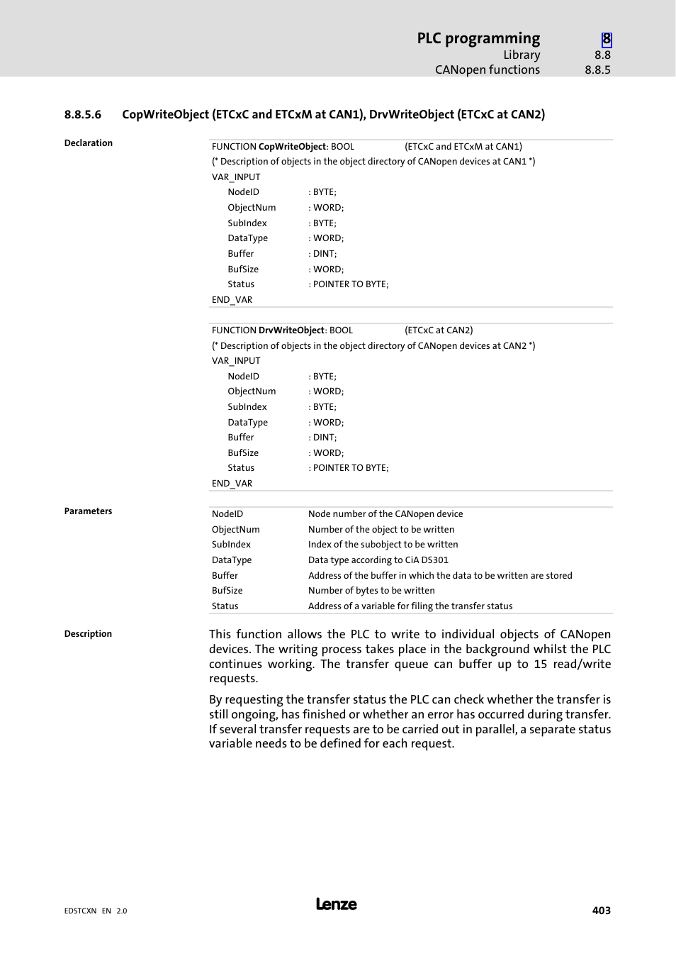 Plc programming | Lenze ETC Motion Control User Manual | Page 403 / 428