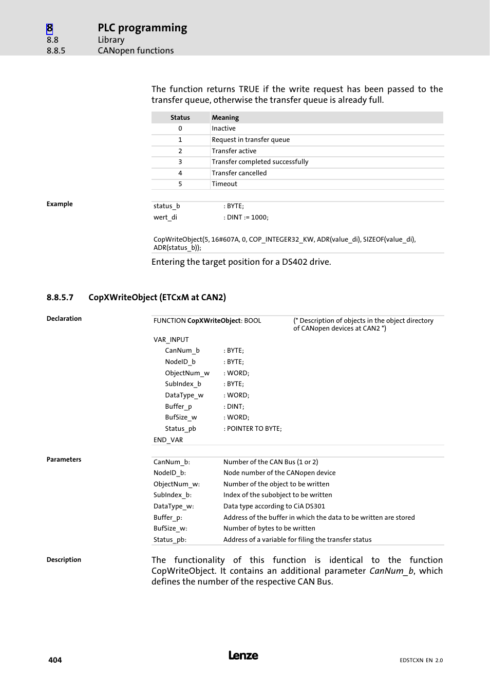 Plc programming | Lenze ETC Motion Control User Manual | Page 404 / 428