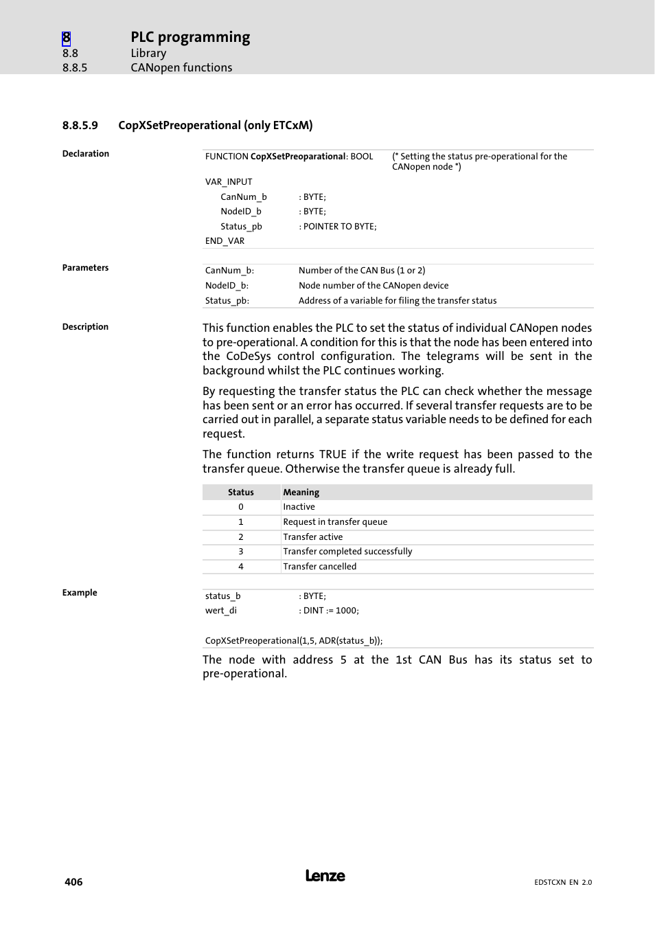 Plc programming | Lenze ETC Motion Control User Manual | Page 406 / 428