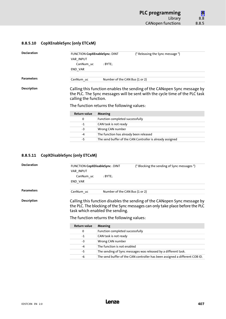Plc programming | Lenze ETC Motion Control User Manual | Page 407 / 428