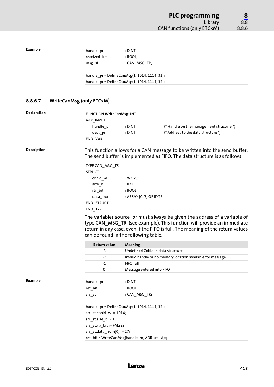 Plc programming | Lenze ETC Motion Control User Manual | Page 413 / 428