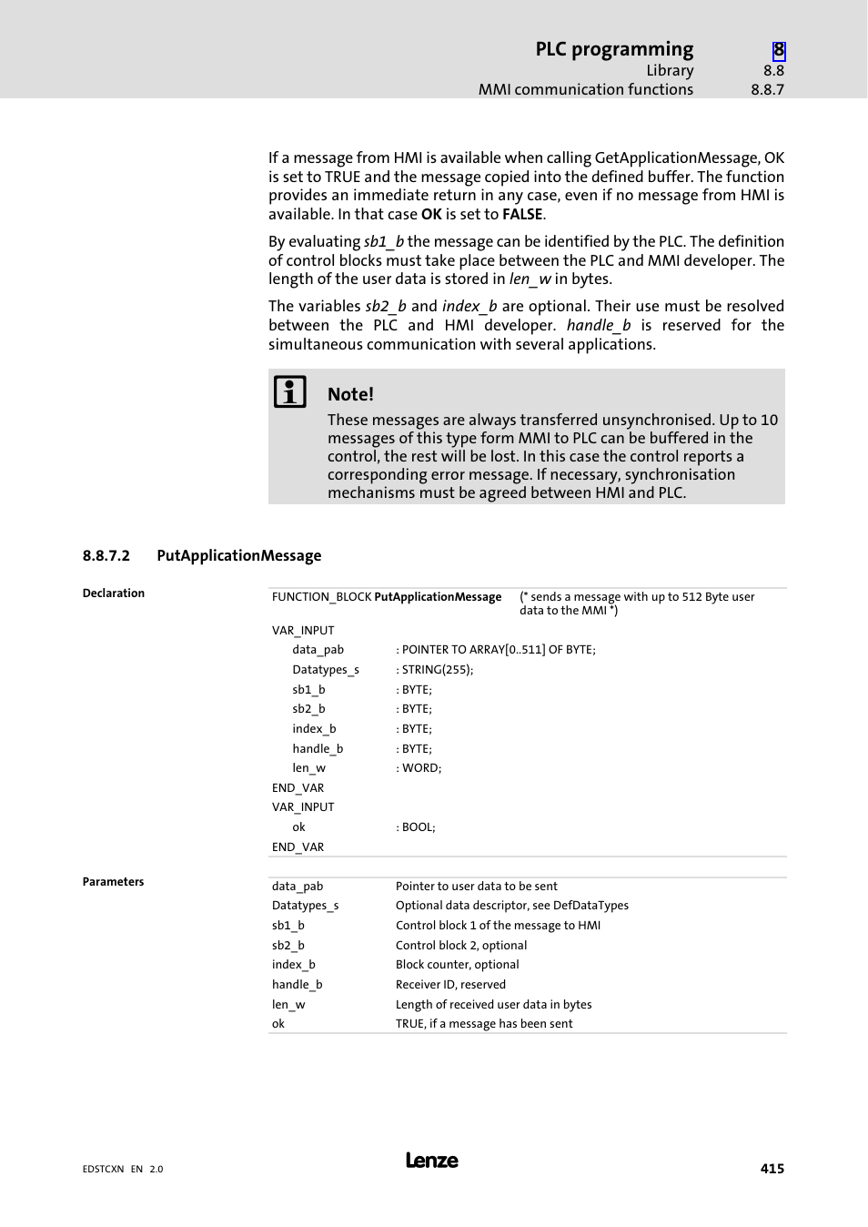 Plc programming | Lenze ETC Motion Control User Manual | Page 415 / 428