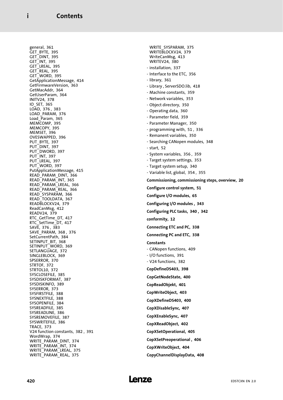 Contents i | Lenze ETC Motion Control User Manual | Page 420 / 428