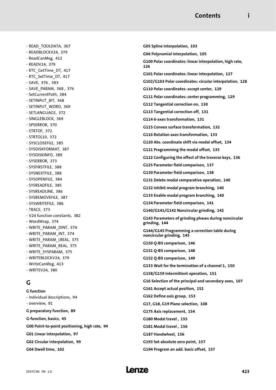 Contents i | Lenze ETC Motion Control User Manual | Page 423 / 428