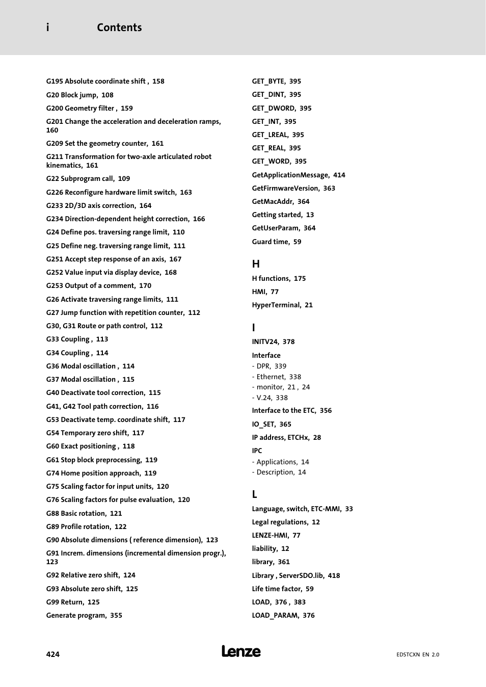 Contents i | Lenze ETC Motion Control User Manual | Page 424 / 428