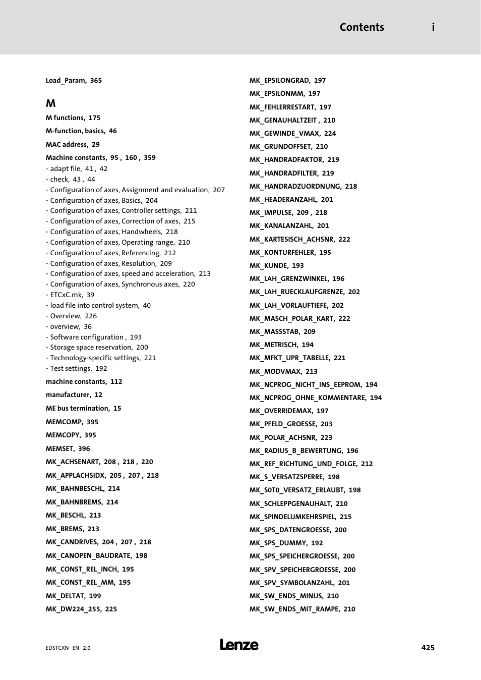 Contents i | Lenze ETC Motion Control User Manual | Page 425 / 428