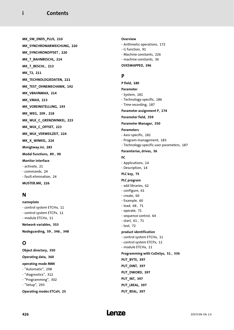 Contents i | Lenze ETC Motion Control User Manual | Page 426 / 428