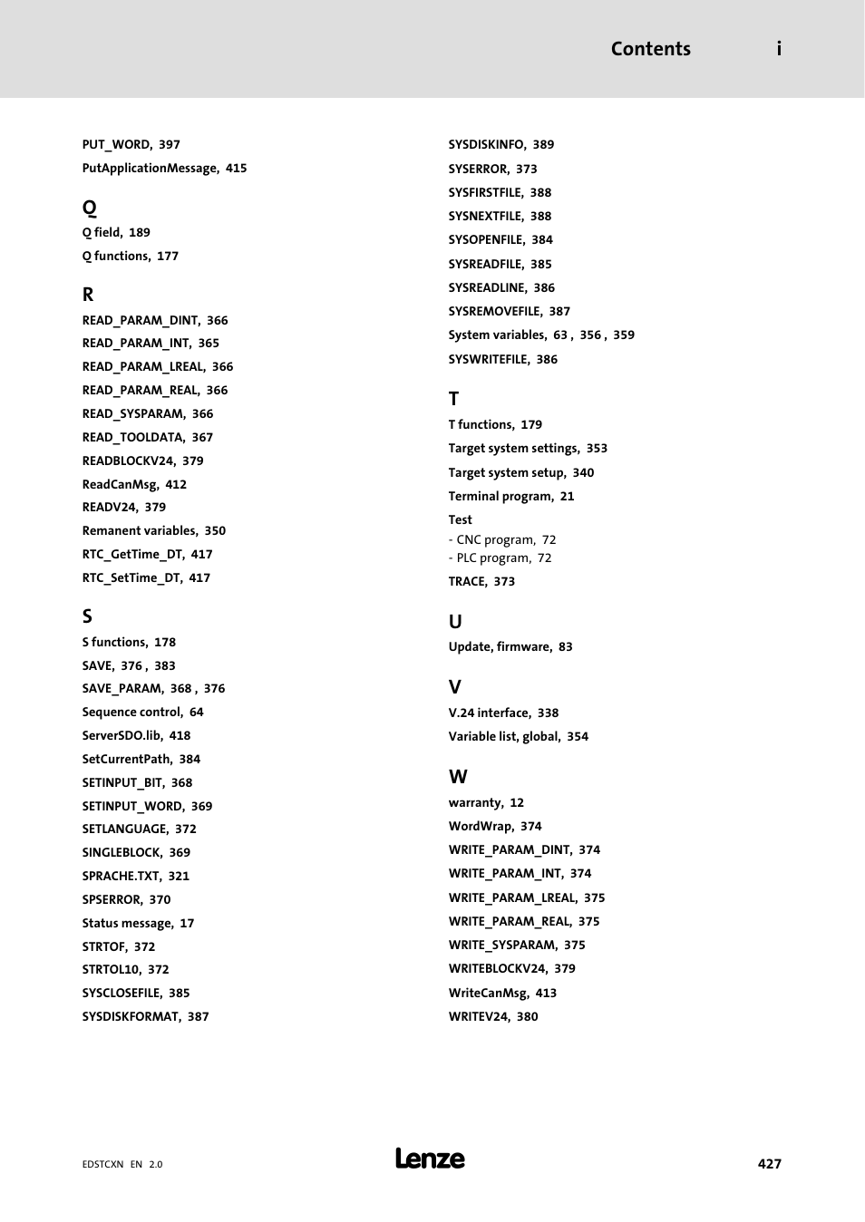 Contents i | Lenze ETC Motion Control User Manual | Page 427 / 428