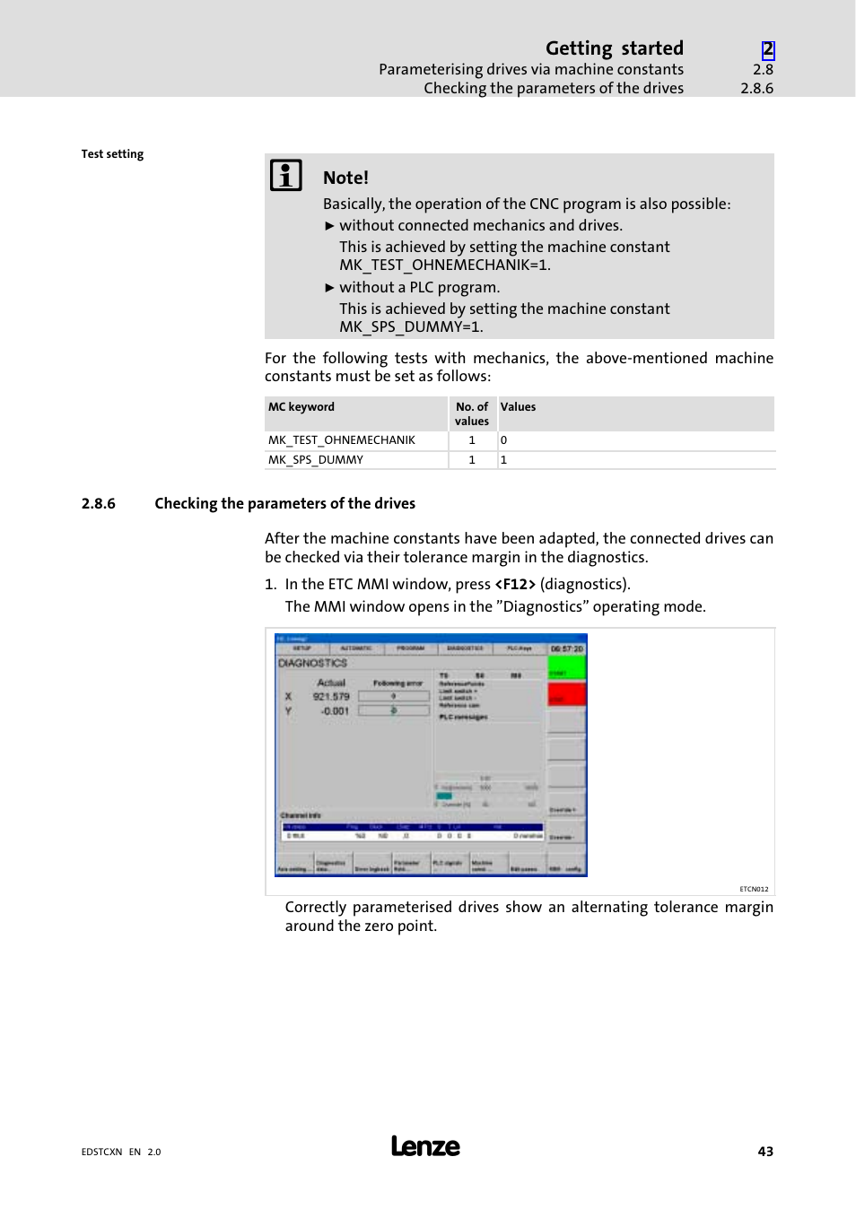 6 checking the parameters of the drives, Checking the parameters of the drives, Getting started | Lenze ETC Motion Control User Manual | Page 43 / 428