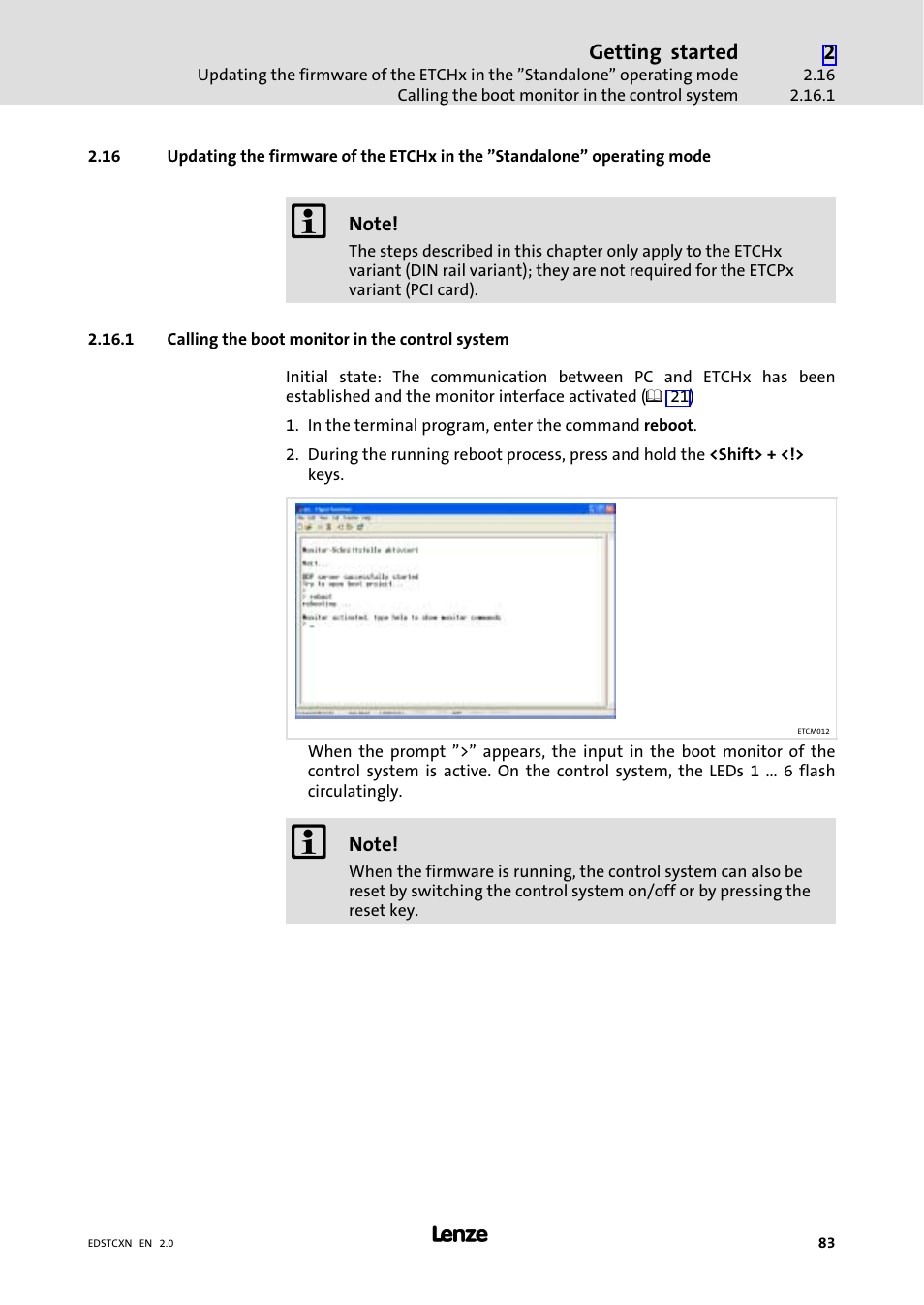 1 calling the boot monitor in the control system, Calling the boot monitor in the control system | Lenze ETC Motion Control User Manual | Page 83 / 428