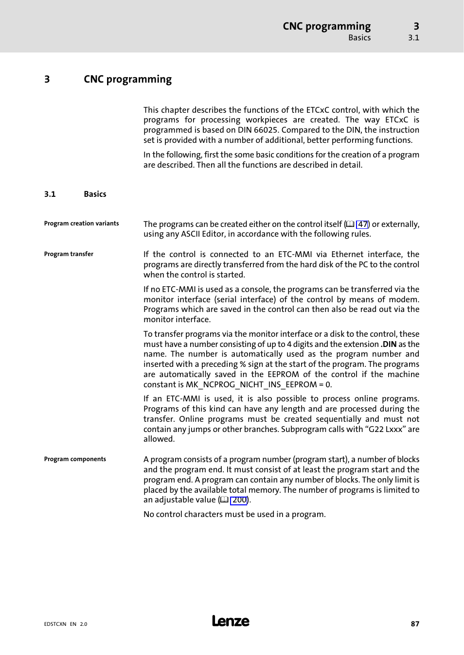 3 cnc programming, 1 basics, Cnc programming | Basics, 3cnc programming | Lenze ETC Motion Control User Manual | Page 87 / 428