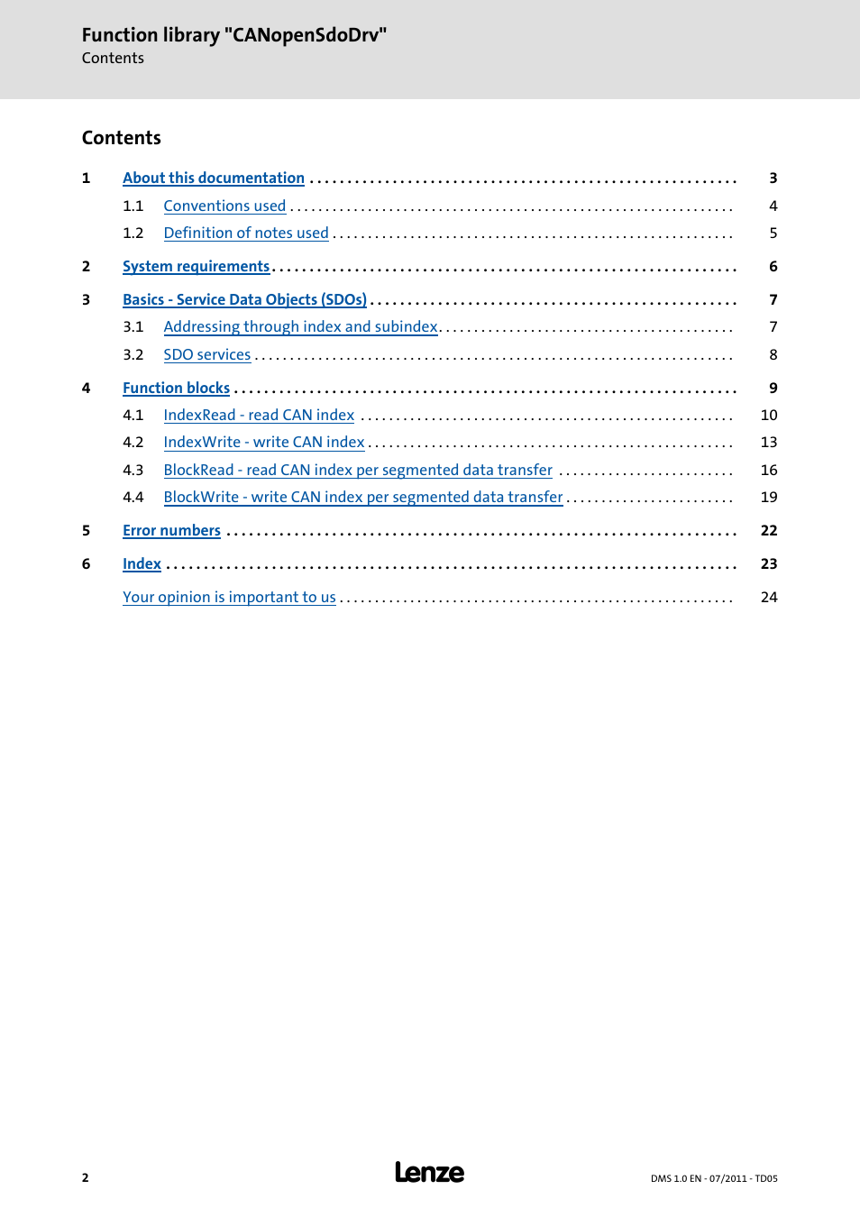 Lenze Function library CANopenSdoDrv User Manual | Page 2 / 26